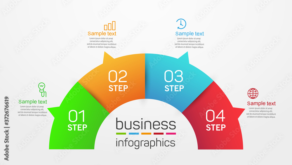 Circle shape business infographic vector design template with 4  options, steps or processes for presentation