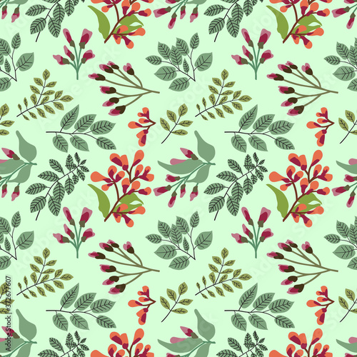Seamless Holiday vector background with abstract leaves red, green, beige. Seamless floral pattern background vector Illustration for print, Wallpaper, fashion template