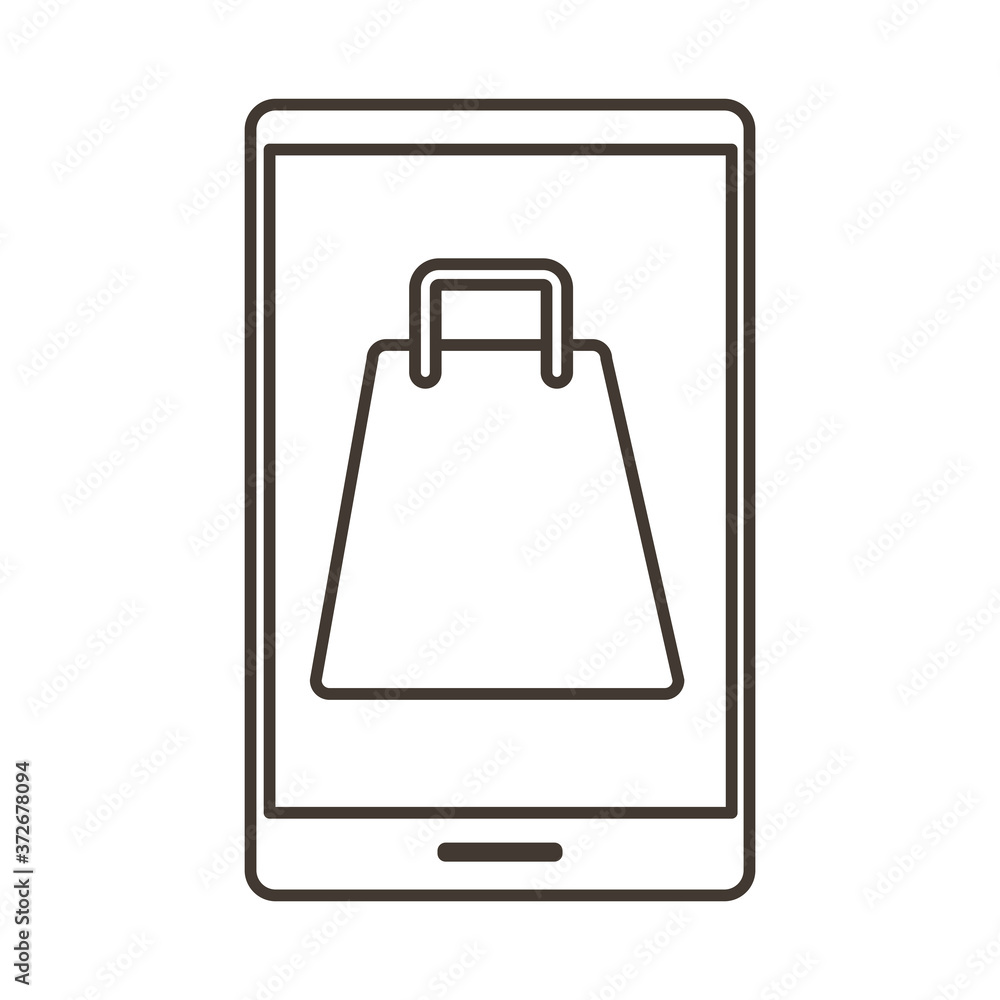 smartphone device with shopping bag line style icon smartphone device with shopping bag line style icon