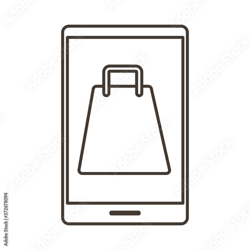 smartphone device with shopping bag line style icon