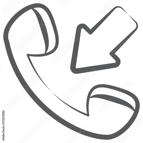 
Phone receiver with inward arrow showing concept of incoming call icon
