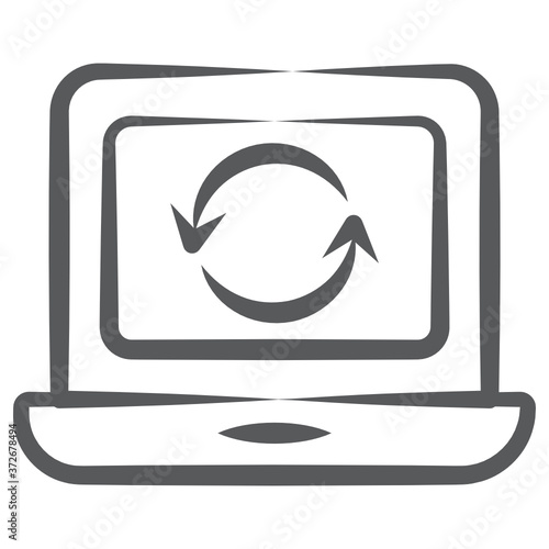 
Refresh arrow inside laptop, concept of system refresh in doodle icon
