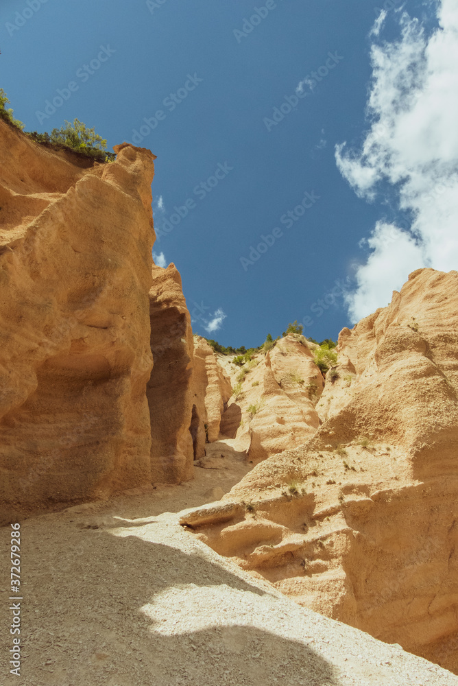 Fototapeta premium Italy, August 2020 - Panoramic view of the Canyon of the Lame Rosse near Lake Fiastra in the Marche Region
