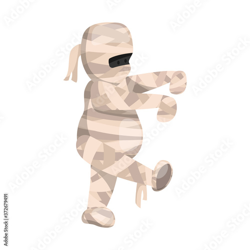 Cartoon cute walking mummy character. Vector illustration for Halloween holiday