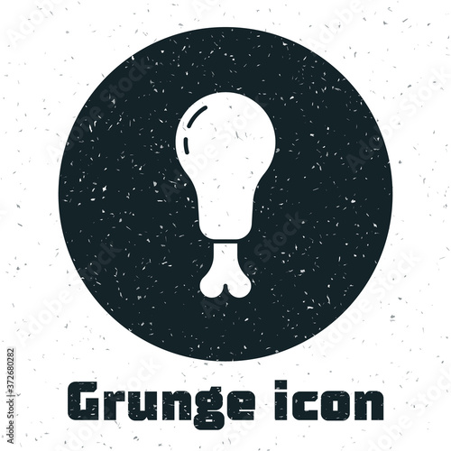 Grunge Chicken leg icon isolated on white background. Chicken drumstick. Monochrome vintage drawing. Vector Illustration.