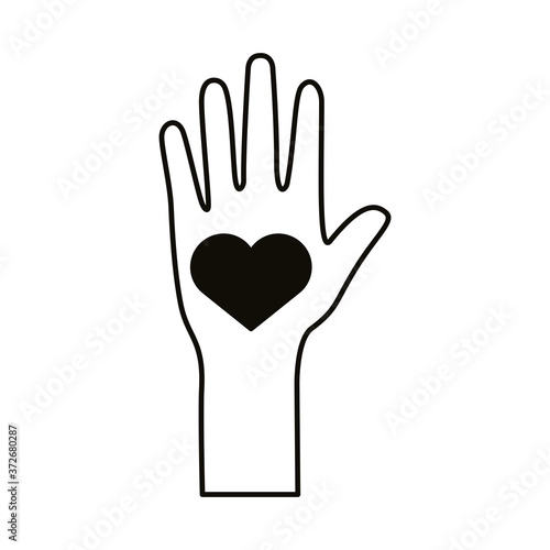 hand human up with heart line style icon