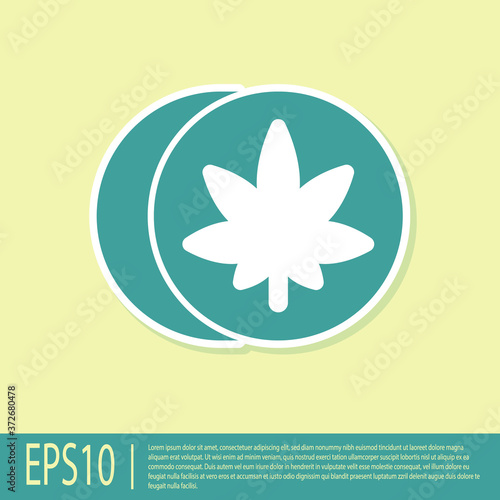 Green Herbal ecstasy tablets icon isolated on yellow background. Vector Illustration.