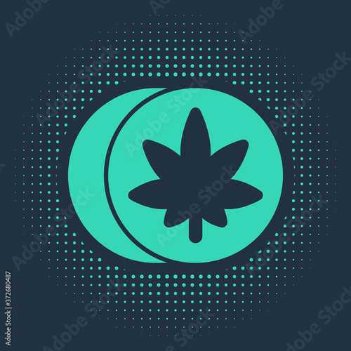 Green Herbal ecstasy tablets icon isolated on blue background. Abstract circle random dots. Vector Illustration.
