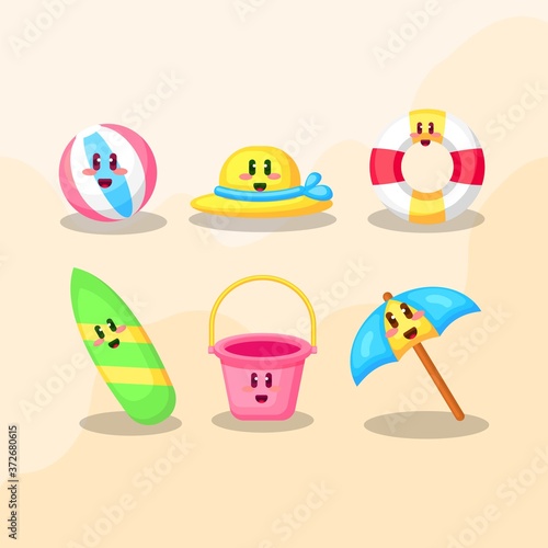 cute kawaii icon summer element in sand