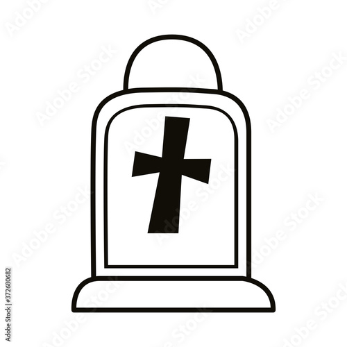 cemetery tomb with cross line style icon