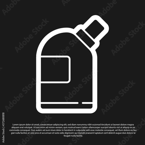 Black Plastic bottles for laundry detergent, bleach, dishwashing liquid or another cleaning agent icon isolated on black background. Vector Illustration.