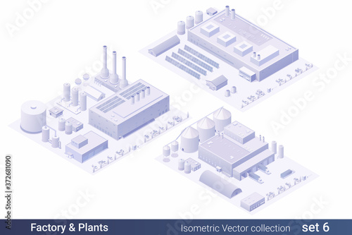 Isometric Flat 3D Architecture Building vector collection: Factory, Plant