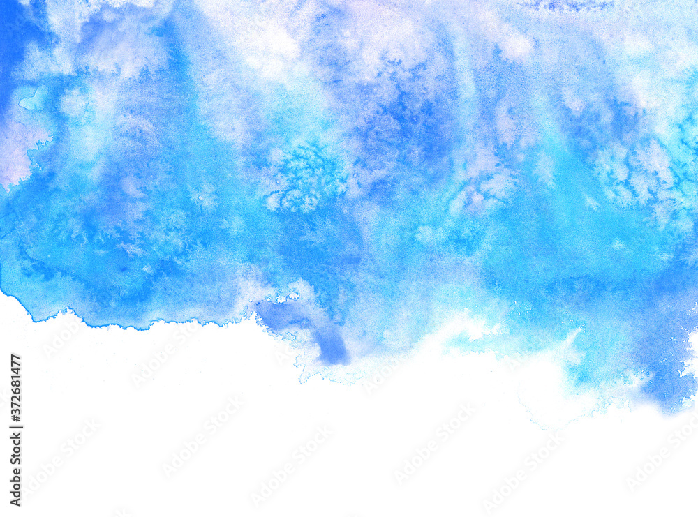 Watercolor incredible blue winter background with streaks texture with space for text
