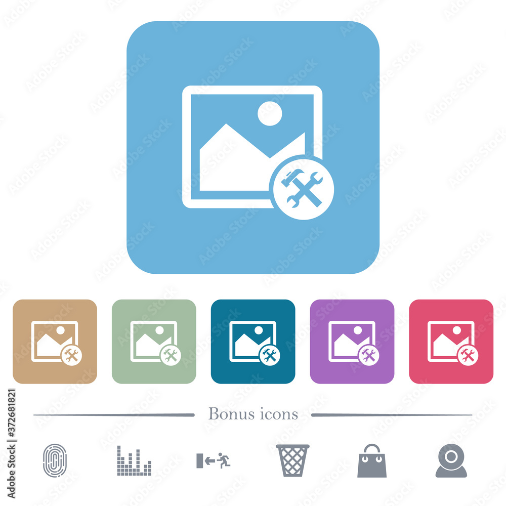 Image tools flat icons on color rounded square backgrounds Image tools flat icons on color rounded square backgrounds