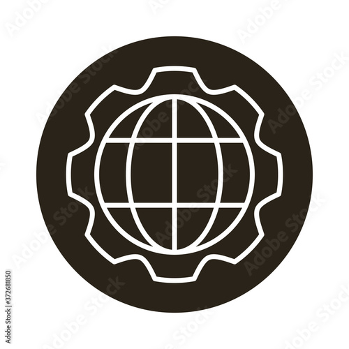 sphere world planet with gear block style icon