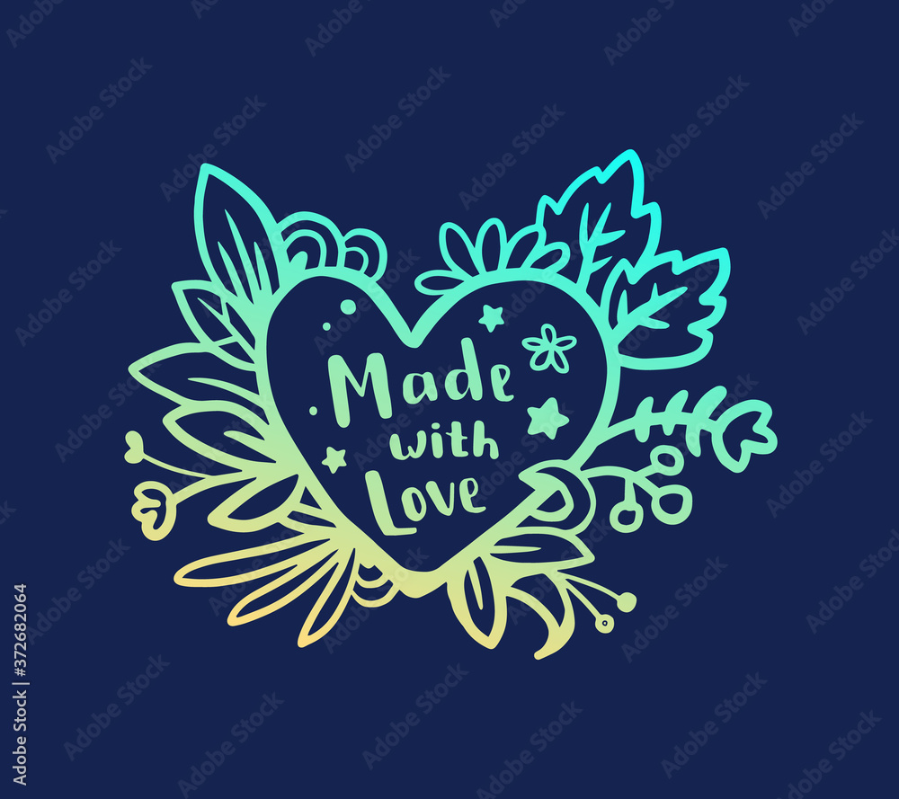 Lovely message in color floral frame on dark background. Vector illustration of beautiful heart wreath with simple flower and text.