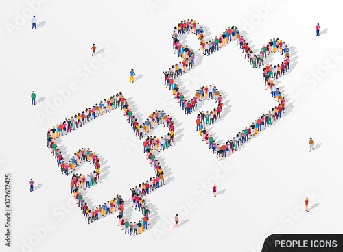 Large group of people in the form jigsaw puzzle. Partnership concept.