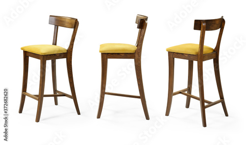 Single chair at different angles on a white background