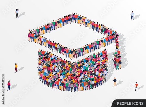 Large group of people in the form of graduate cap. Education concept.
