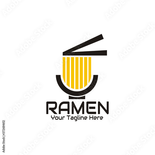 illustration vector graphic of the yellow ramen or noodles taken by chopstick in bowl, perfect for ramen, nooldes, cafe, restaurant, resto, etc.