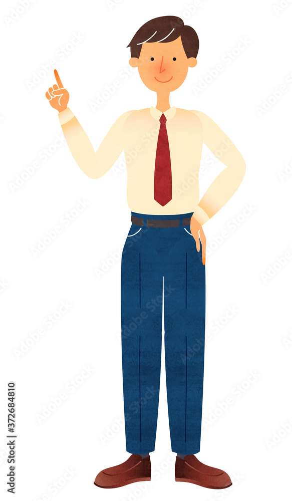 腰に手を当てて指差しをする若いスーツ姿の男性 Stock Vector Adobe Stock