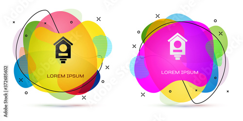 Color Bird house icon isolated on white background. Nesting box birdhouse, homemade building for birds. Abstract banner with liquid shapes. Vector.