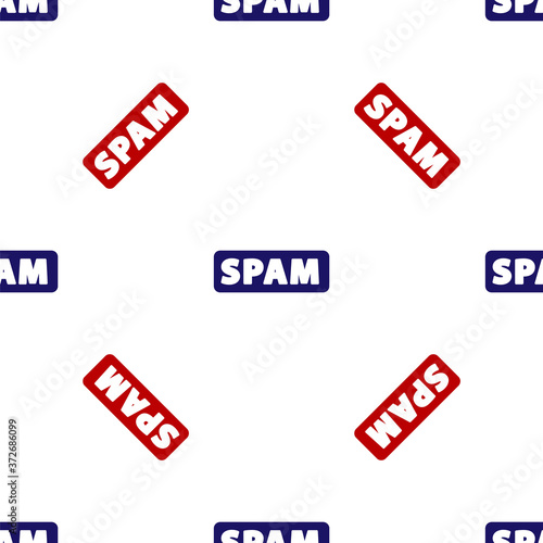 Blue and red Spam icon isolated seamless pattern on white background. Vector.