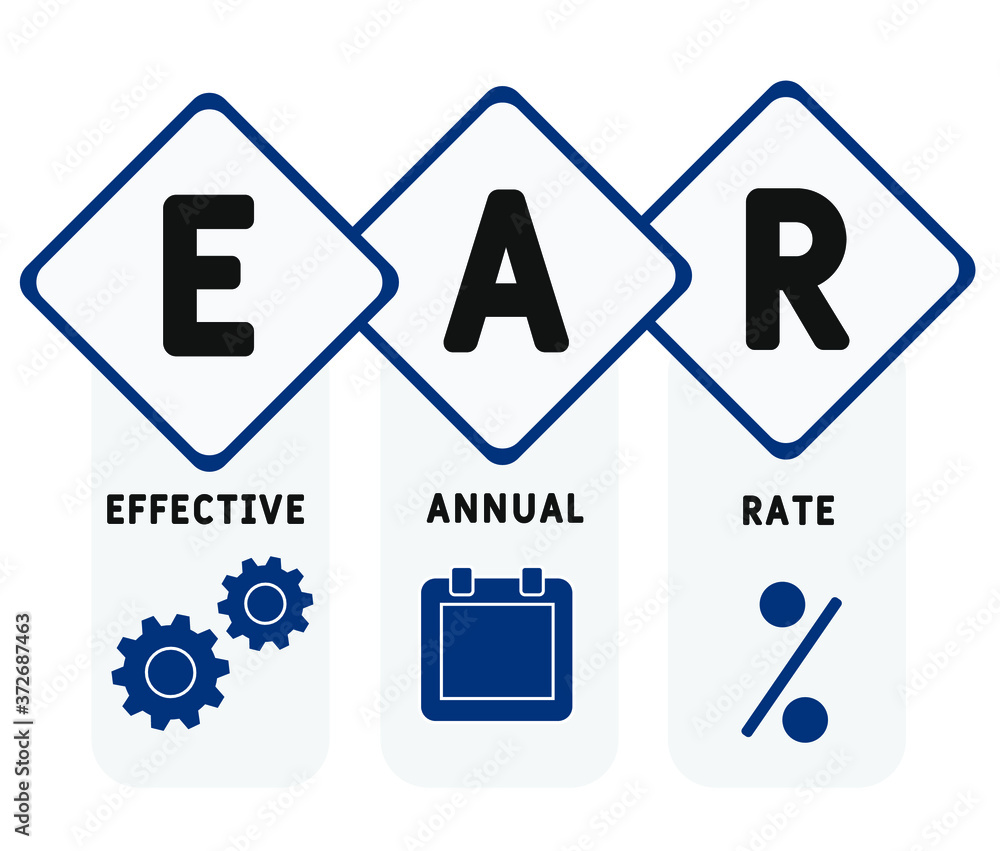 EAR - effective annual rate. acronym business concept. vector illustration concept with keywords and icons. lettering illustration with icons for web banner, flyer, landing page EAR - effective annual rate. acronym business concept. vector illustration concept with keywords and icons. lettering illustration with icons for web banner, flyer, landing page