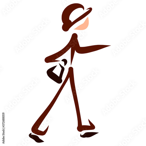 man in classic retro clothes walks with a briefcase in his hand