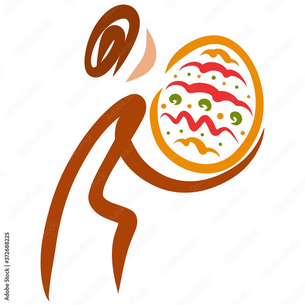 Obraz premium man carries in his hands a large egg decorated with a pattern