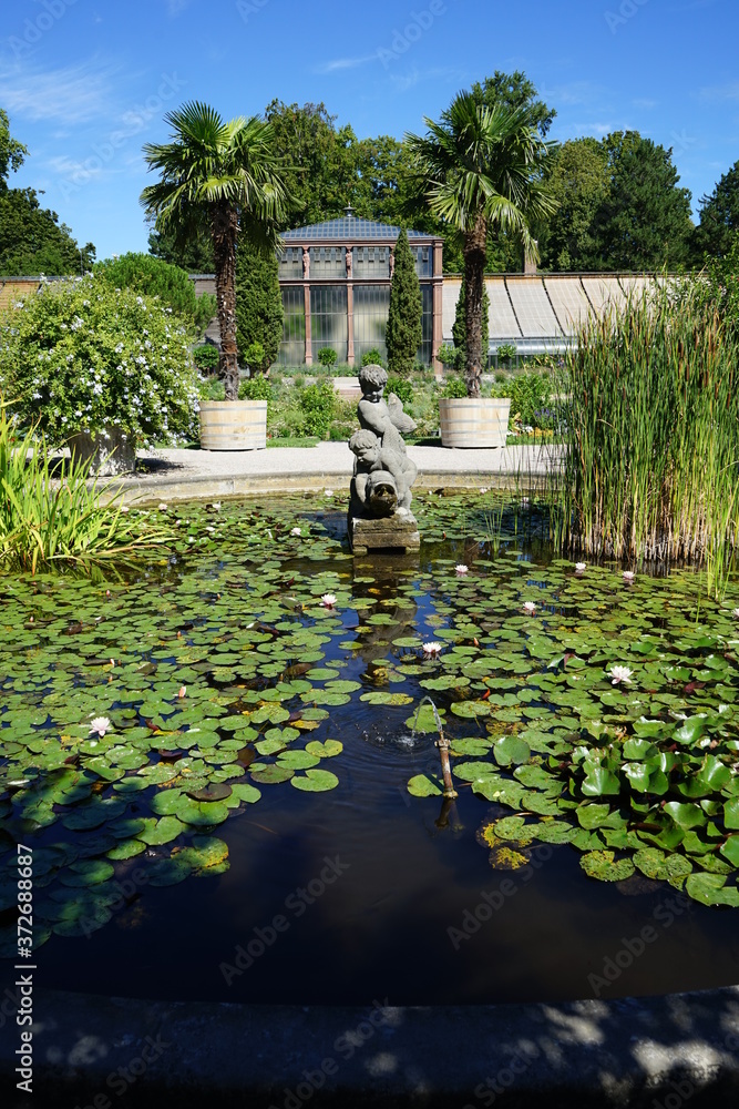 Fototapeta premium Gewächshaus mit Brunnen