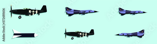 set of military transportation. airplane cartoon icon design template with various models. vector illustration