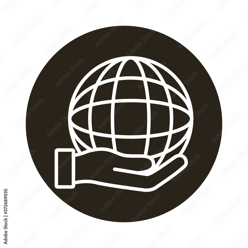 hand lifting sphere world planet block style icon hand lifting sphere world planet block style icon