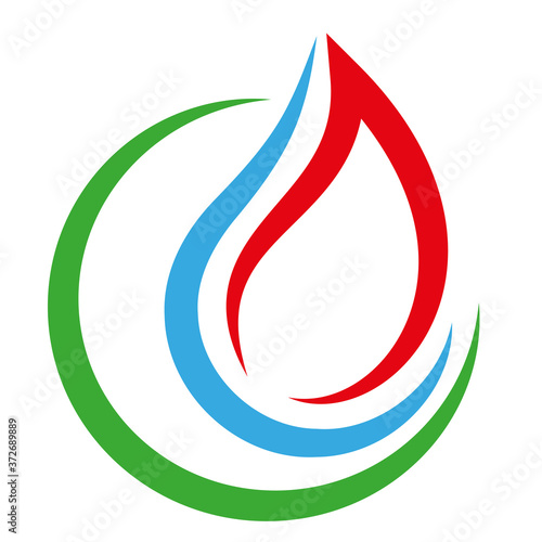 Flamme und Wassertropfen, Installateur, Klempner, Logo