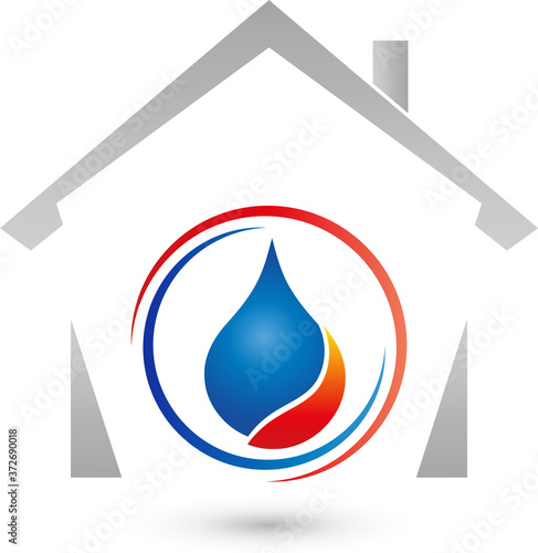 Haus, Wasser und Flamme, Installateur, Klempner, Logo, Icon