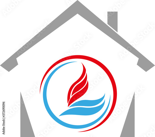 Haus, Wasser und Flamme, Installateur, Klempner, Logo