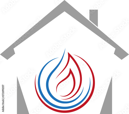 Haus, Flamme, Wasser, Klempner, Logo