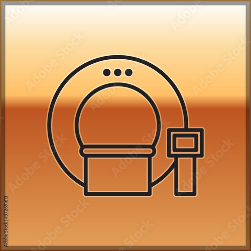 Black line Tomography icon isolated on gold background. Medical scanner, radiation. Diagnosis, radiology, magnetic resonance therapy. Vector Illustration.