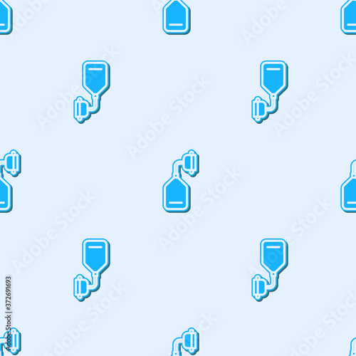 Blue line Medical oxygen mask icon isolated seamless pattern on grey background. Vector Illustration.