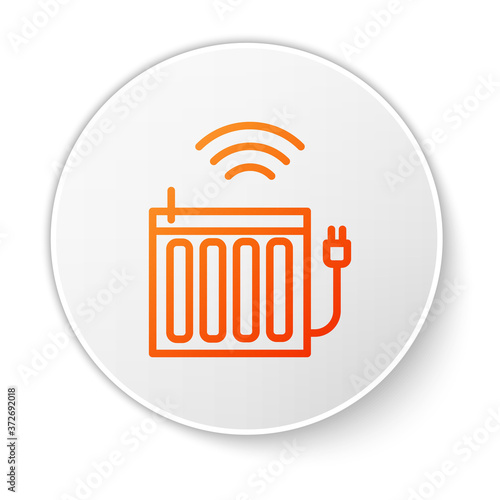 Orange line Smart heating radiator system icon isolated on white background. Internet of things concept with wireless connection. White circle button. Vector.