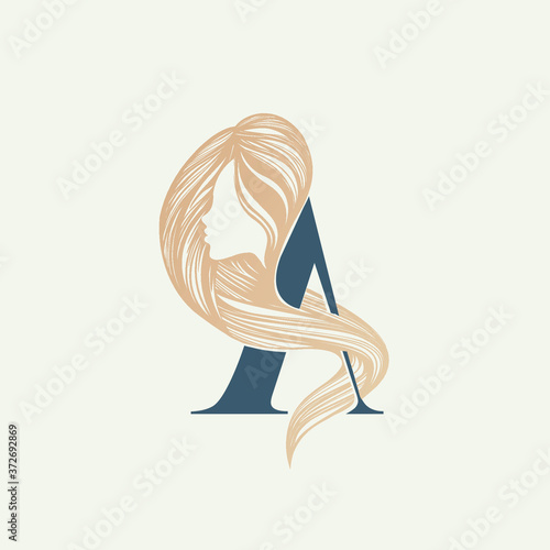 Obraz na plátně Letter A and woman portrait silhouette
