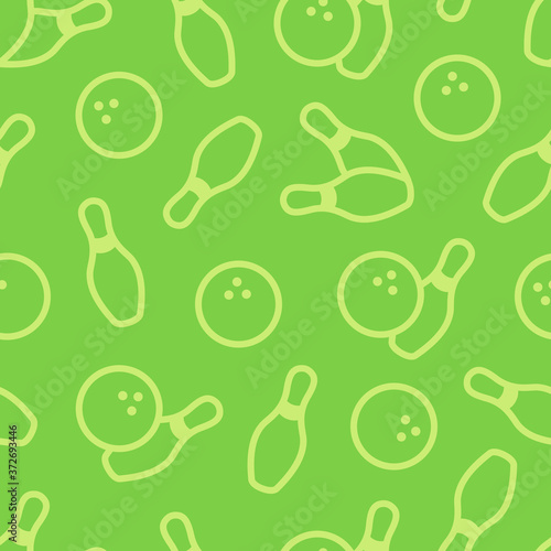 Sport background. Seamless bowling vector pattern. Bowling club, tournaments. Sport icon. Backdrop skittles with ball. Bowling pins with ball icon. Bowling game. Wrapping paper. 
