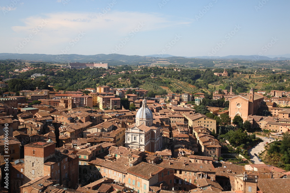 Aerial view of historic medieval  Siena city in  Siena, Tuscany, Italy