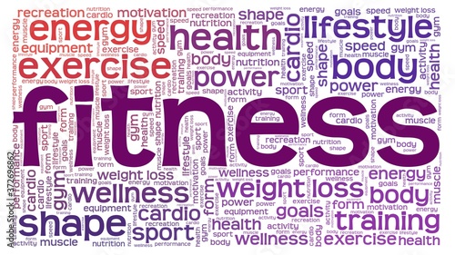 Fitness vector illustration word cloud isolated on a white background.