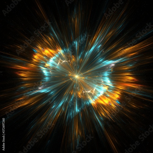 Explosion of a dead star in space, with fast moving particles in the center