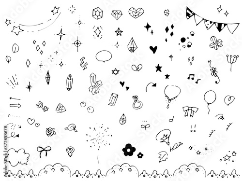 手描き　キラキラ　アイコンセット　モノクロ