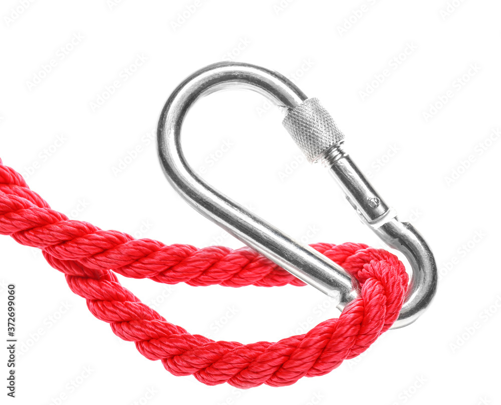 Rope with lobster clasp on white background Rope with lobster clasp on white background