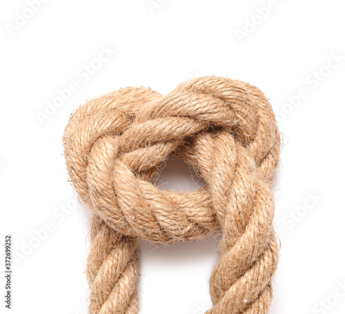 Rope with knot on white background