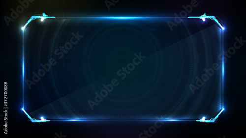 abstract futuristic background of blue glowing technology sci fi frame hud ui photo