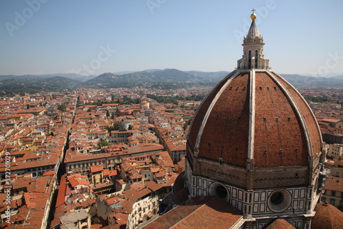 Aerial View of Florence city with top of Florence Duomo in Florence, Italy